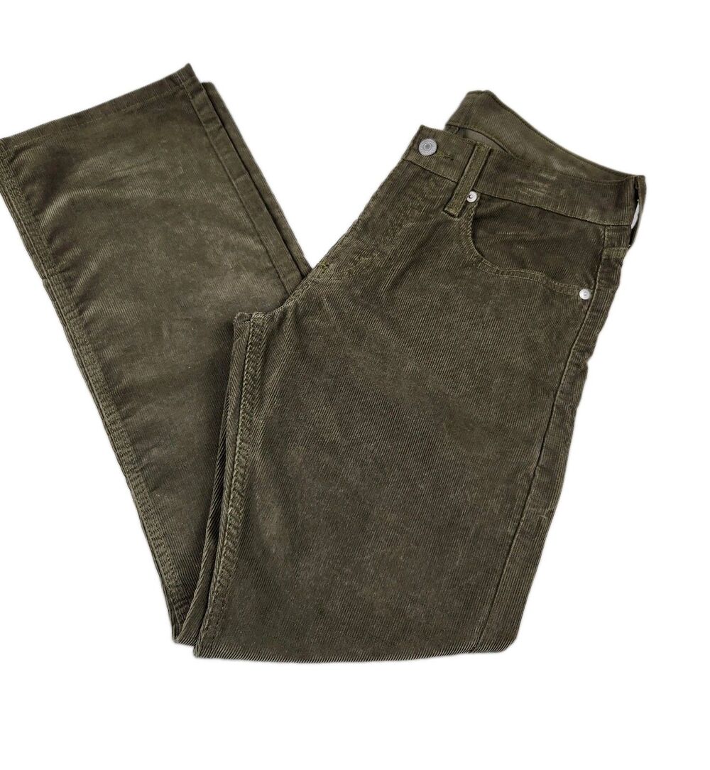 Levi's 514 Corduroy Pants Mens 31x30 Brown/Green Logo Straight Fit Low-Rise Zip